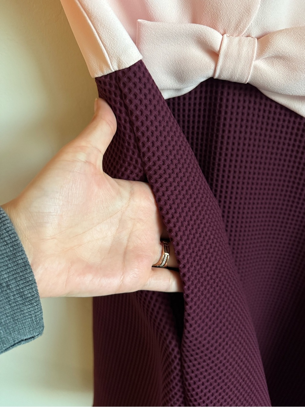 Ted Baker Blush and Burgundy Scallop A-line dress with Bow detail - Picture 4 of 9